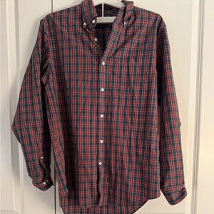 Lands' End Red and Blue Plaid Casual Shirt M neck size 15-15.5
